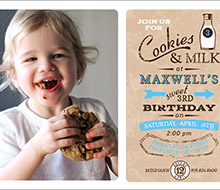 Vintage Milk and Cookies Birthday Party Printable Photo 5x7 Invitation - Blue